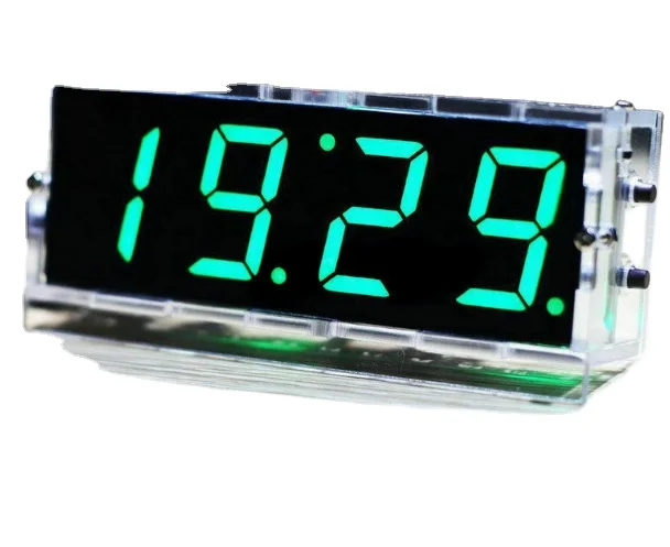 Green LED Electronic Clock Microcontroller Clock Time Thermometer DIY Kit