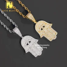 Cheap price hip hop fashion charm 925 silver vvs moissanite diamond pendant iced out jewelry men women Hamsa hand pendant