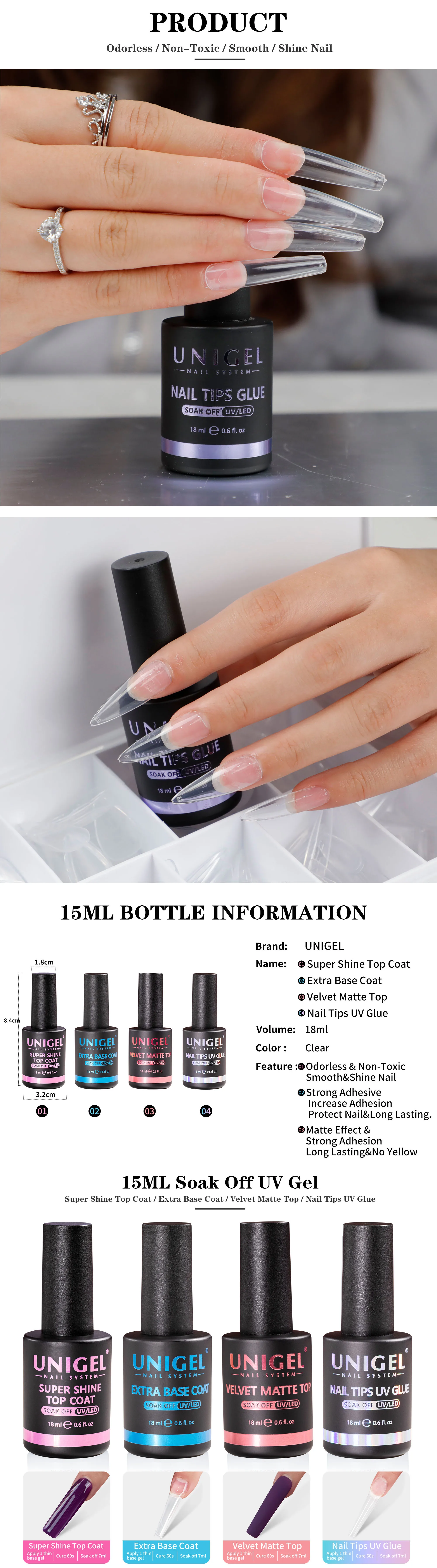 Unigel New Brand Super Shine Top Coat Uv Gel Nail Polish Bulk Customized Logo High Glossy Nail