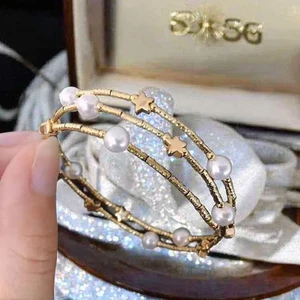 Longshine Jewelry Women's Cute Hot-selling New Fashion Fantasy Star Graphic Double-layer Elastic 925 Silver AA Pearl Bracelet