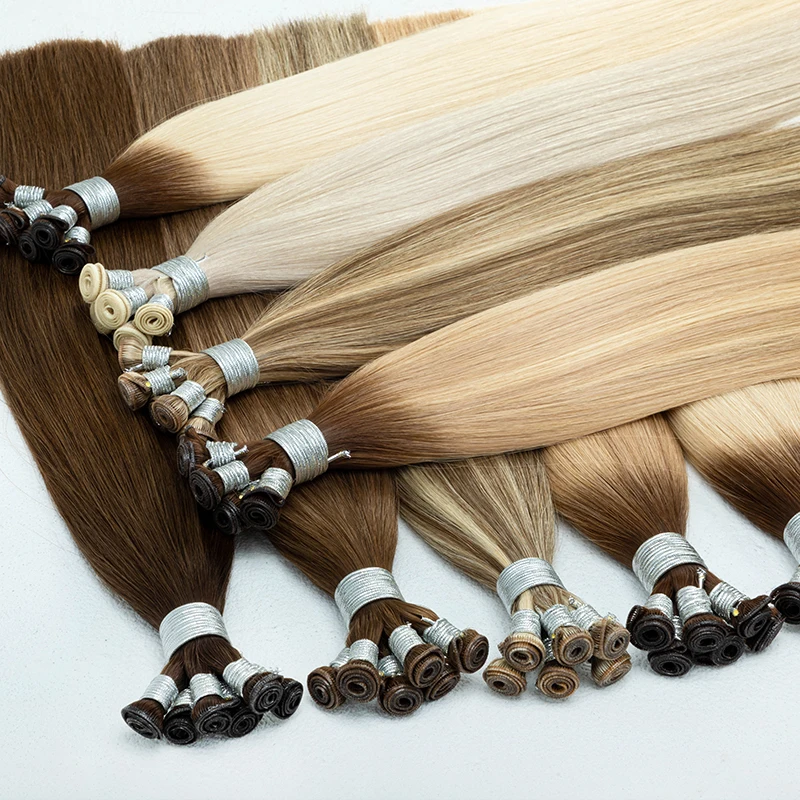 Top Quality Russian Genius weft hair extensions seamless weft invisible hand tied hair extensions raw human hair manufacture