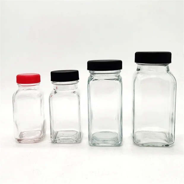 1/2 oz oz oz oz oz oz 10 oz 16 oz Clear French Square Glass  Bottle With Black Cap for Oils, Cosmetics Beverage