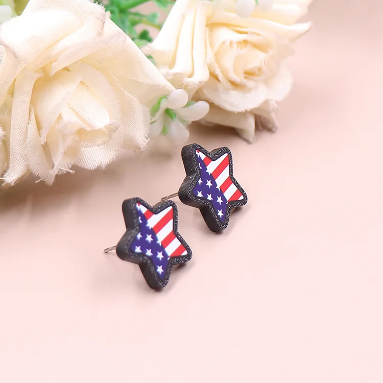 ER2023 New product CN Stud earring star 4th of July Independence Day Flag TRENDY Acrylic stainless steel Jewelry For women manufacture