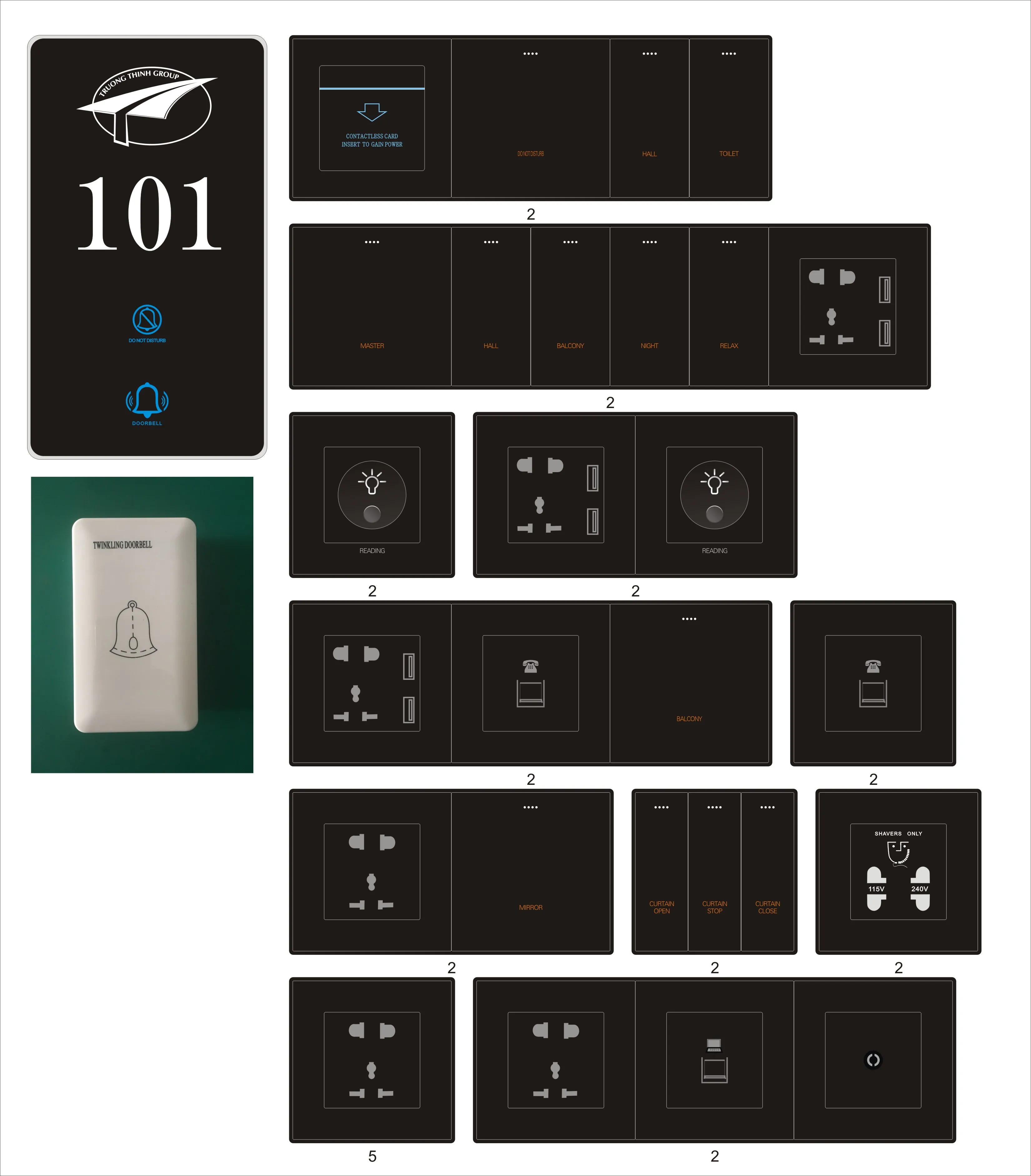 Wholesales Touch Switch DND Doorbell System Crystal Glass Panel Hotel Hotel Apartment Hospital Electric Wall Touch Light Switch