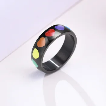 Amazon Fashion LGBT Jewelry 6mm Men Women Ring Stainless Steel Ring Rainbow Heart Gay & Lesbian Pride Couple Wedding Rings