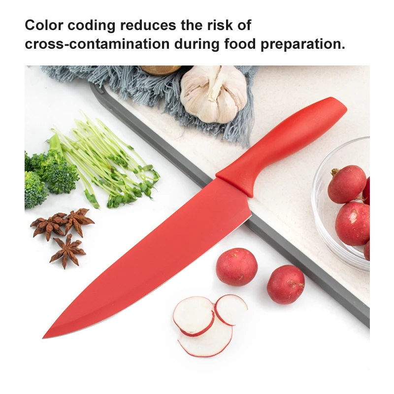 High Quality Cooking Knife Stainless Steel 10 PCS Non-stick Coated Kitchen Knife Set with Plastic Sheath