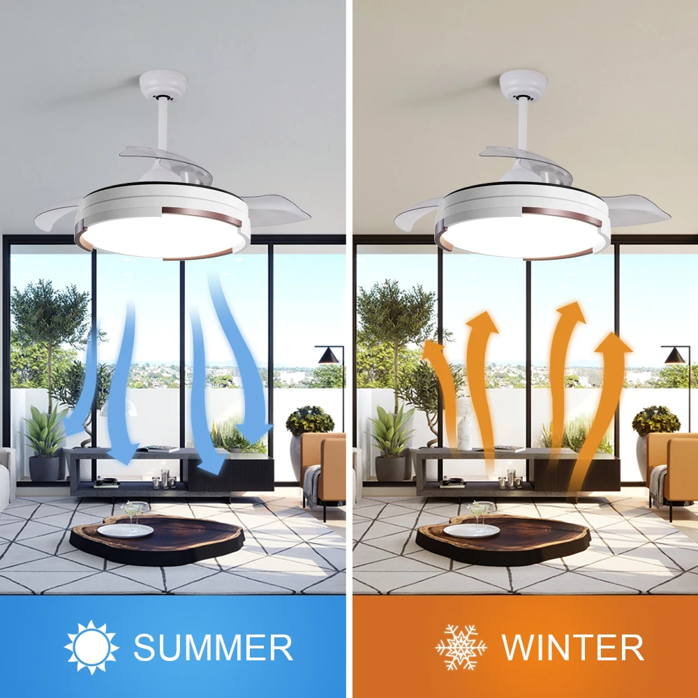 Indoor Music LED RGB LIght Retractable Electric 42 Inch 3 Abs Blades Ceiling Fan With Blue Tooth Speaker