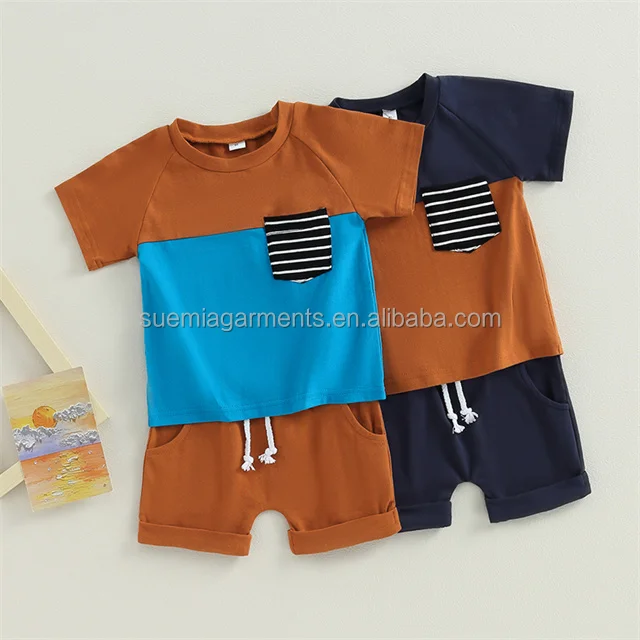Summer Causal Color Striped Patchwork Short Sleeve Pocket T Shirts Baby