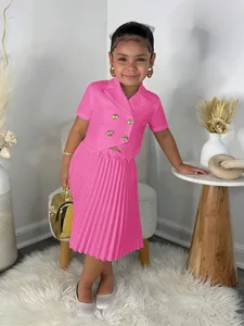 New Arrival: European and American Cross-border Girls' Fashion Two-piece Set with Notched Collar Blazer and Pleated Skirt