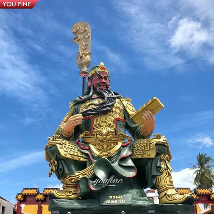 YOUFINE 大型青铜关羽雕像真人大小的中国武士神像雕塑，适合公共广场和