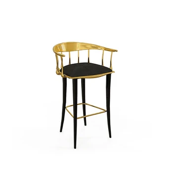 Luxury high chair Solid brass solid wood bar chair Hotel front desk designer model room high stool