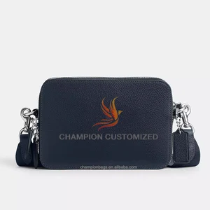 Custom Logo Luxury Vegan Pebble Leather Double Zip Square Crossbody Shoulder Messenger Bag for Men