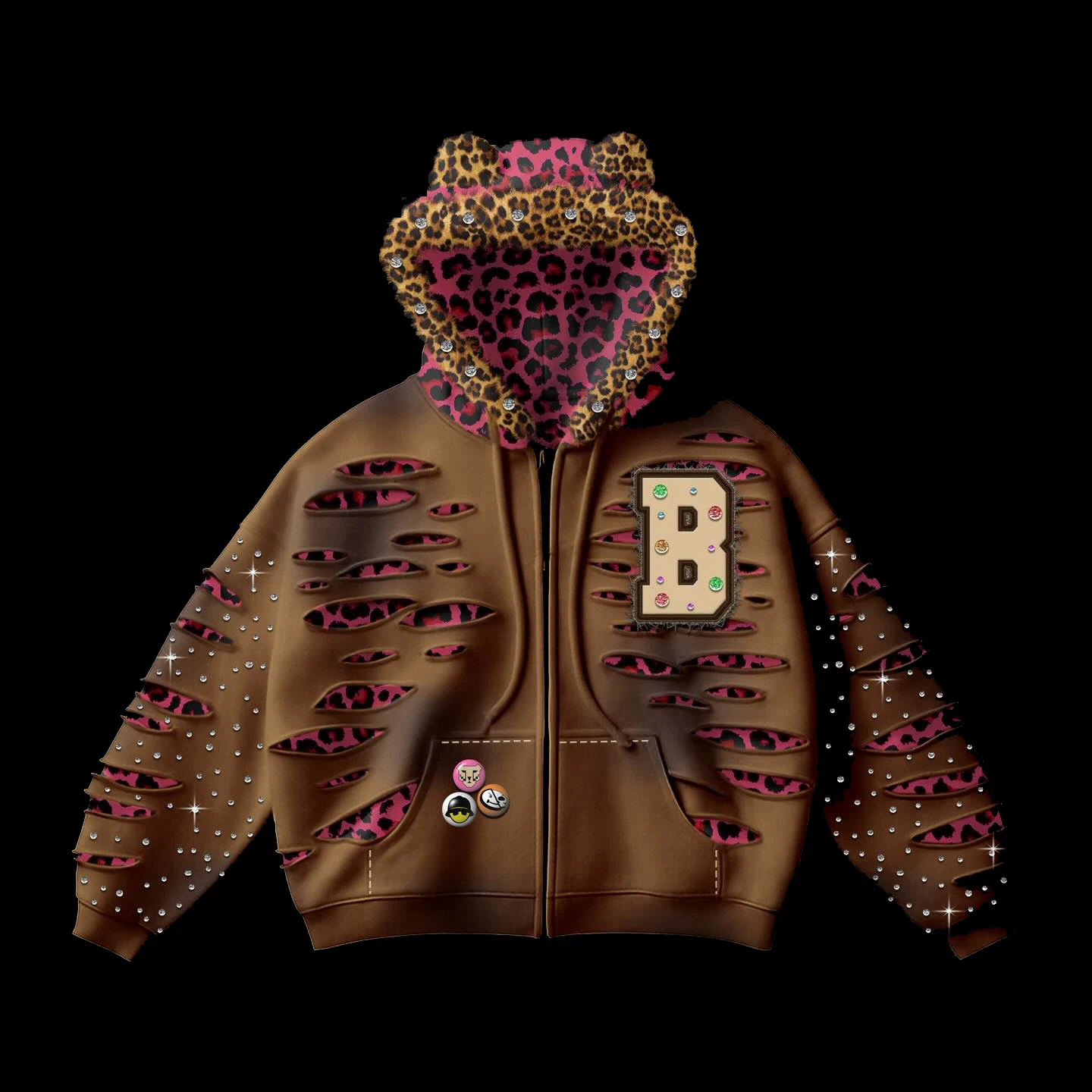 Salati Thick Cotton Acid Washed Streetwear Hoodie Custom Distressed Embroidery Patched Men Sunfaded Rhinestone Patch Hoodie gallery 2