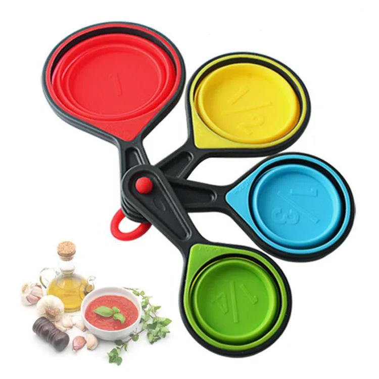 4Pcs/set Measuring Spoon Folding Measuring Spoon Set Coffee Sugar Scoop Baking Cooking Kitchen Silicone Measuring Spoon Tool