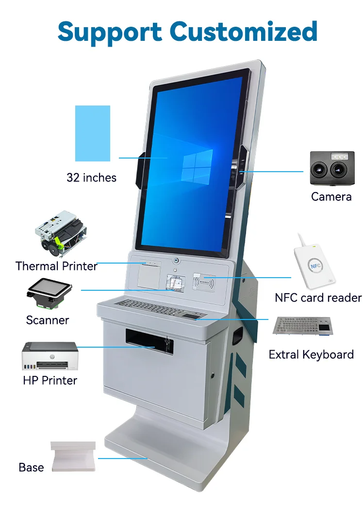 Cheap Custom Function 32 Inch A4 Printing Patient Checkin ID Card Reader Cash Self Service Kiosk for Hospital