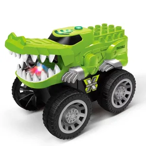 ITTL B/O Infrared Sensor Electric Bite Crocodile Light Sound Variable Speed Hand Induction Car with Building Block Toys for Kids