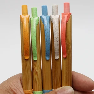 Wheat Straw Pen Bamboo Eco Plastic Ballpoint Pens Promotional Bamboo Ball Pen with Custom logo