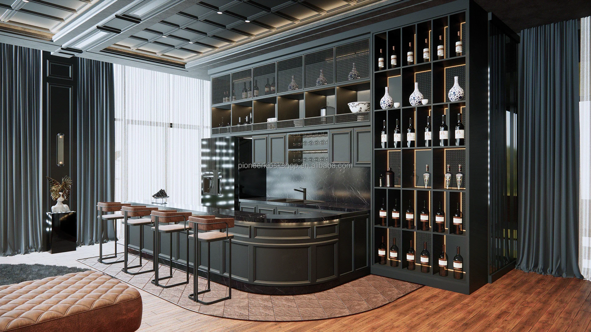 Modern Industrial Pub Bar Counter Private Club Interior Design Sport Bar Counter Commercial