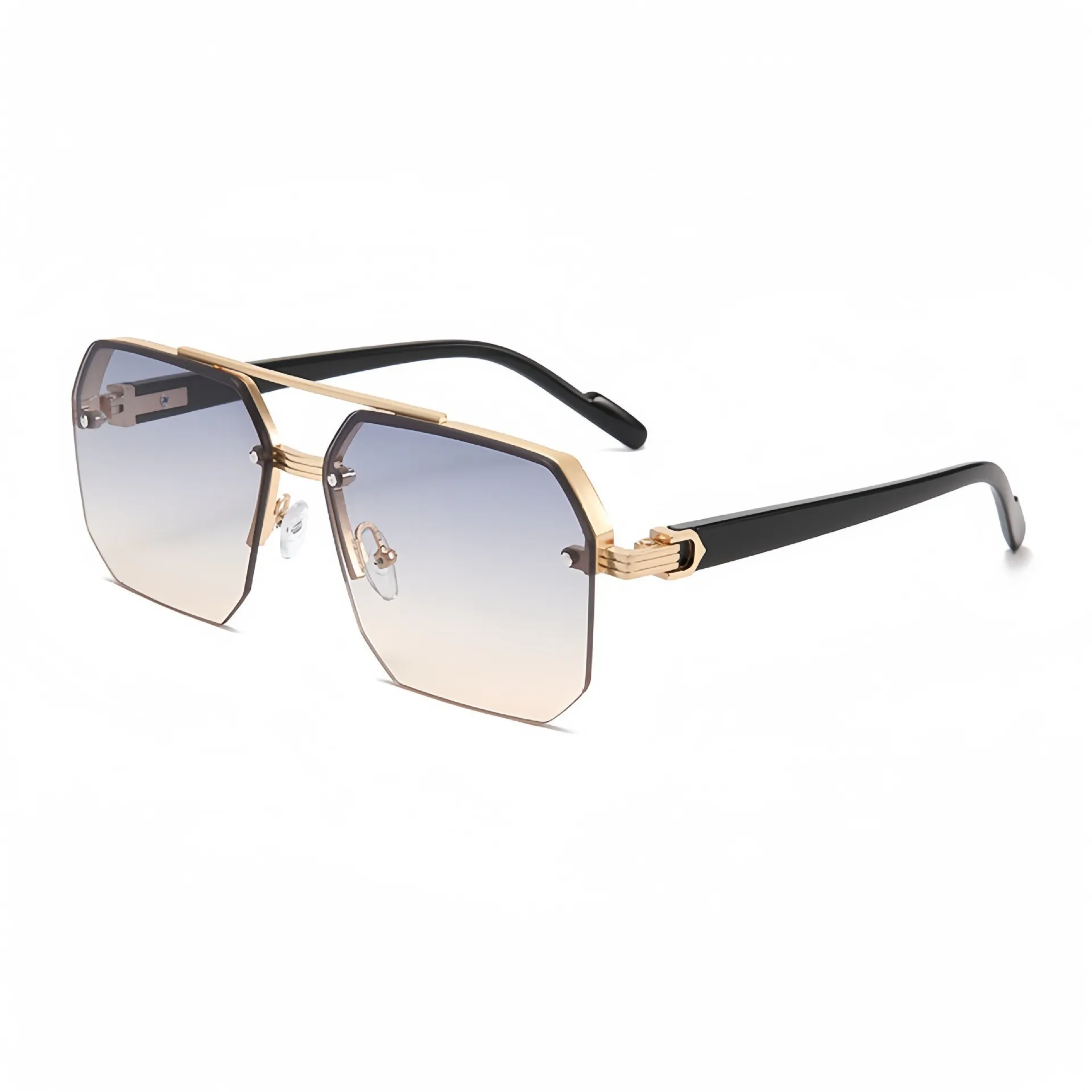 Retro Oversized Square Sunglasses Unisex Double Bridge Metal Frame UV Protection ShineThru Unisex Retro Square Frame Sunglasses - 1 Pair PC  main image 2