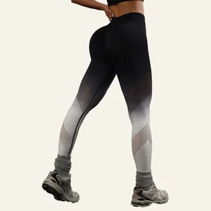 Seamless Hollow Out Women Legging Gradient Color High Waist Yoga Pants Compression Leggings for Women High Quality