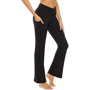 Factory Direct Sale High Waisted Sustainable Flared Jogging Sports Leggings Solid Color Yoga Leggings