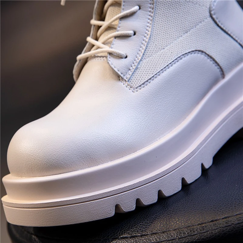 Прямая поставка, женские вязаные сапоги из натуральной кожи с пользовательским логотипом, осенние женские сапоги на толстой подошве, повседневная обувь в простом стиле INS