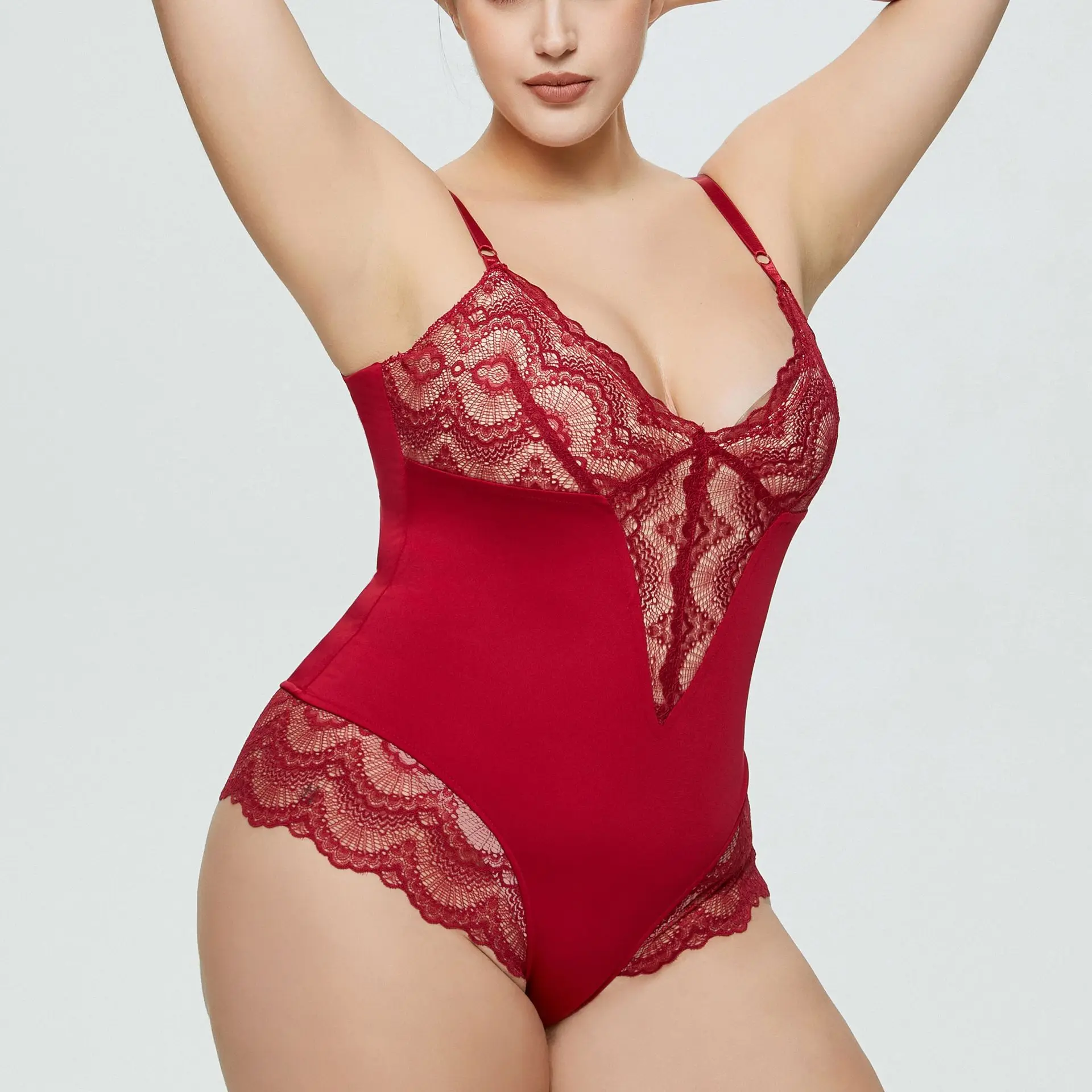 One Piece Underwear Strappy Thong Lace Bodysuit Shapewear Waist Trainer