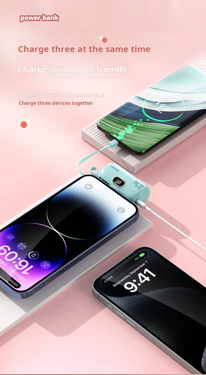 2024 New Design Mini Capsule Powerbanks 22.5w Super Fast Charge 2in1 5000mah 10000mah Large Capacity Portable Power Bank