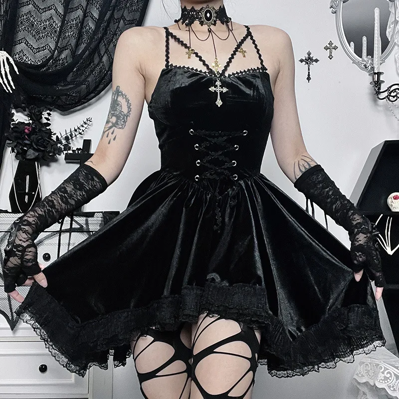 Gothic Vintage Velvet Corset Dress Aesthetic