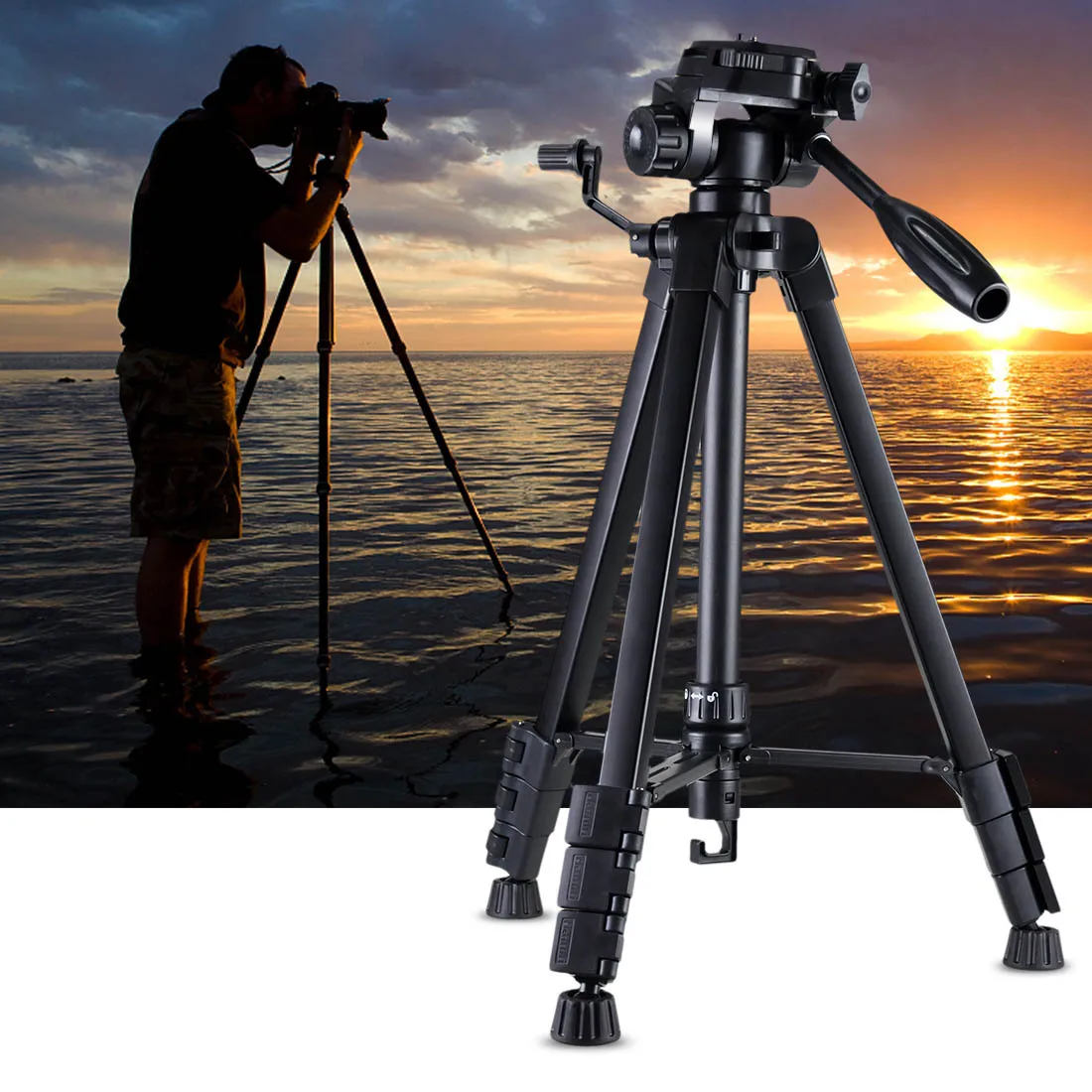 Lightweight 60-inch Camera Tripod Stand with Adjustable Height Legs and Carry Bag