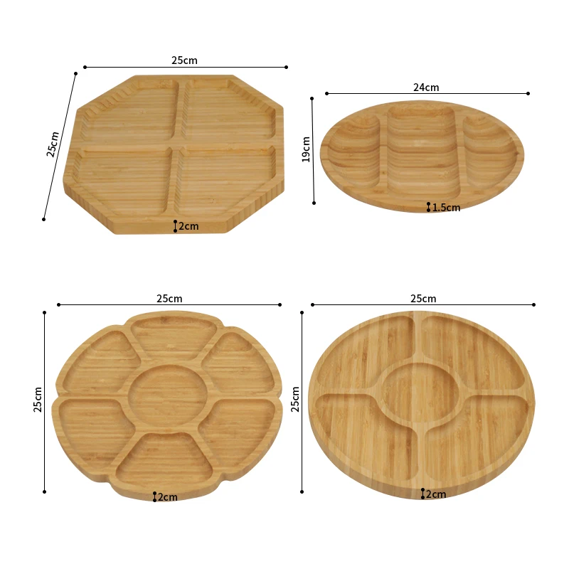 Bamboo Service Plate Round Party Self Dinner Plate 7section Round Nut