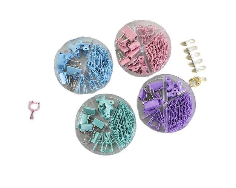 Paper Clips and Binder Assorted Sizes Colored Set Coated for Home Office School