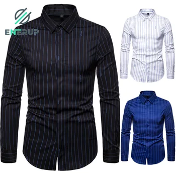 Enerup Custom Wholesale Fashion Striped Print Lapel Slim Fit Men's Long Sleeve Shirt