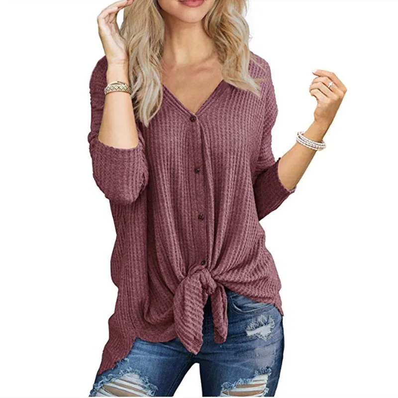 Womens Sweaters,Tops for Women Loose Knit Tunic Blouse Tie Knot Henley TopBat Wing Plain Shirt Sweater 