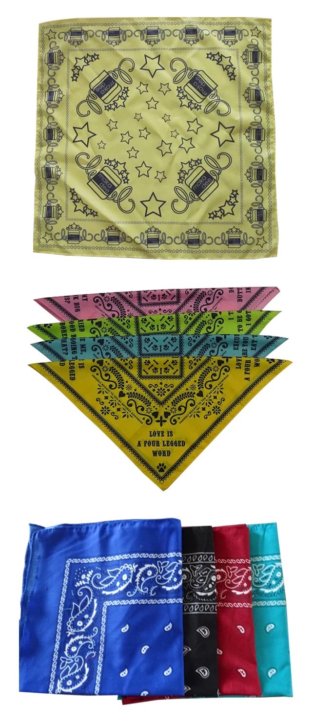 Low Moq Custom Polyester Satin Digital Screen Printed Tie And Dye Bandana Square Skulls Paisley Cotton Girl Bandanas