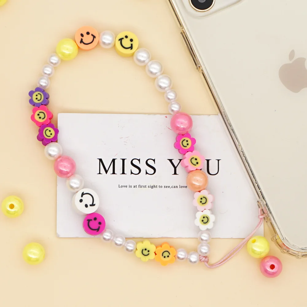 korean design colorful beads phone chain