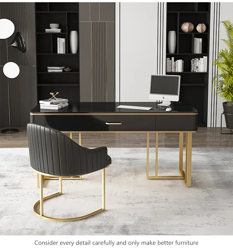 2022 Modern Luxury Style Glossy Painted Top And Golden Legs Home Office