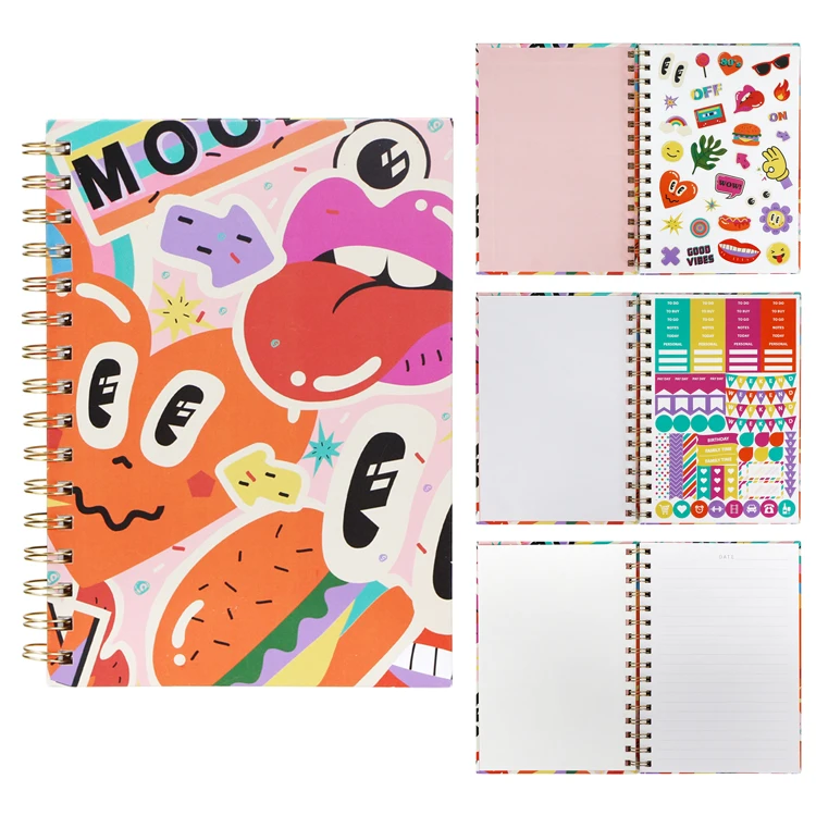 New Design A5 Spiral Diy Planner With Cute Stickers Wholesale Customizable Logo Hardcover Spiral