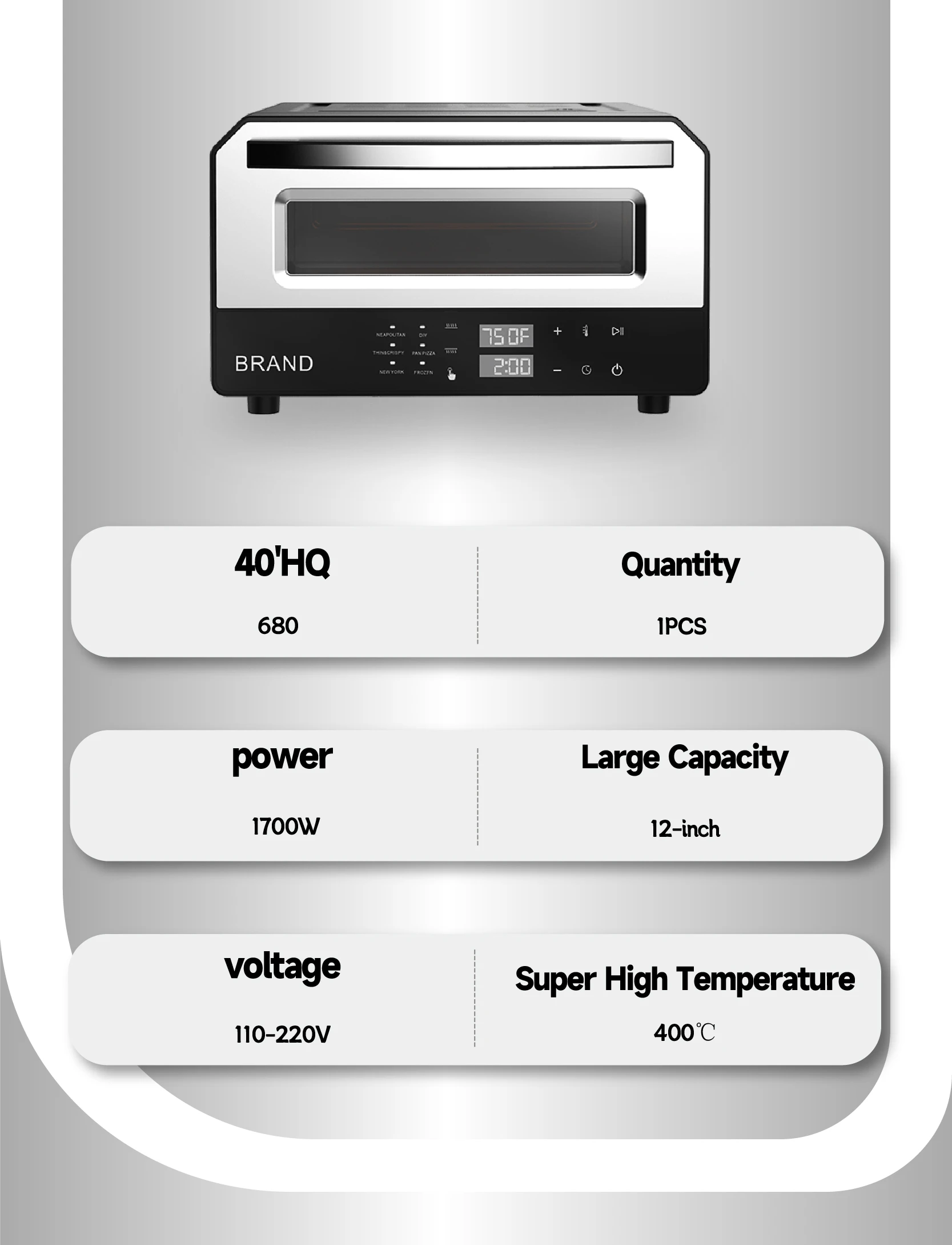 400 Centigrade Metal 12 Inches Domestic Electric Pizza Oven Intelligent