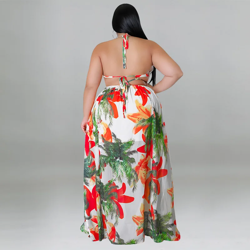 My921 New Arrivals Backless Floral Printed Summer Dress 2022 Xl 5xl Plus Size Maxi Dresses