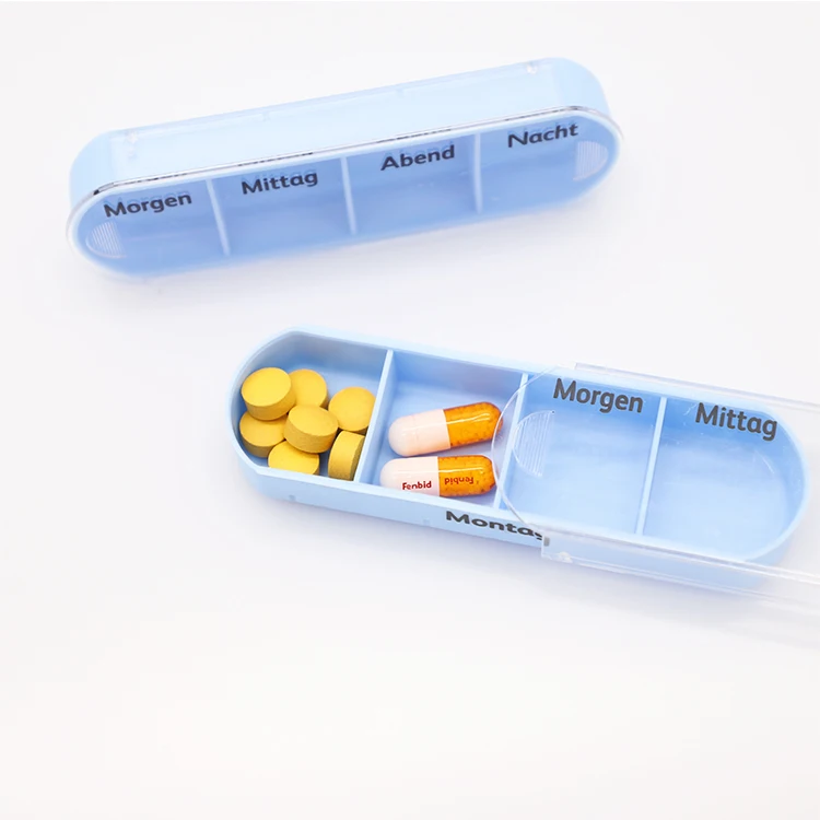 Прямоугольный пластиковый органайзер для таблеток с защитой от царапин домашний Еженедельный переносные отделения синими витаминами ежемесячная коробка