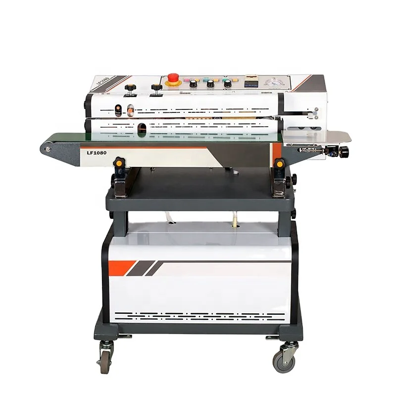 LF1080 Series Continuous air Suction and Gas Flushing Band Sealer Vacuum Inflating Bag Sealing Machine with Code Printer