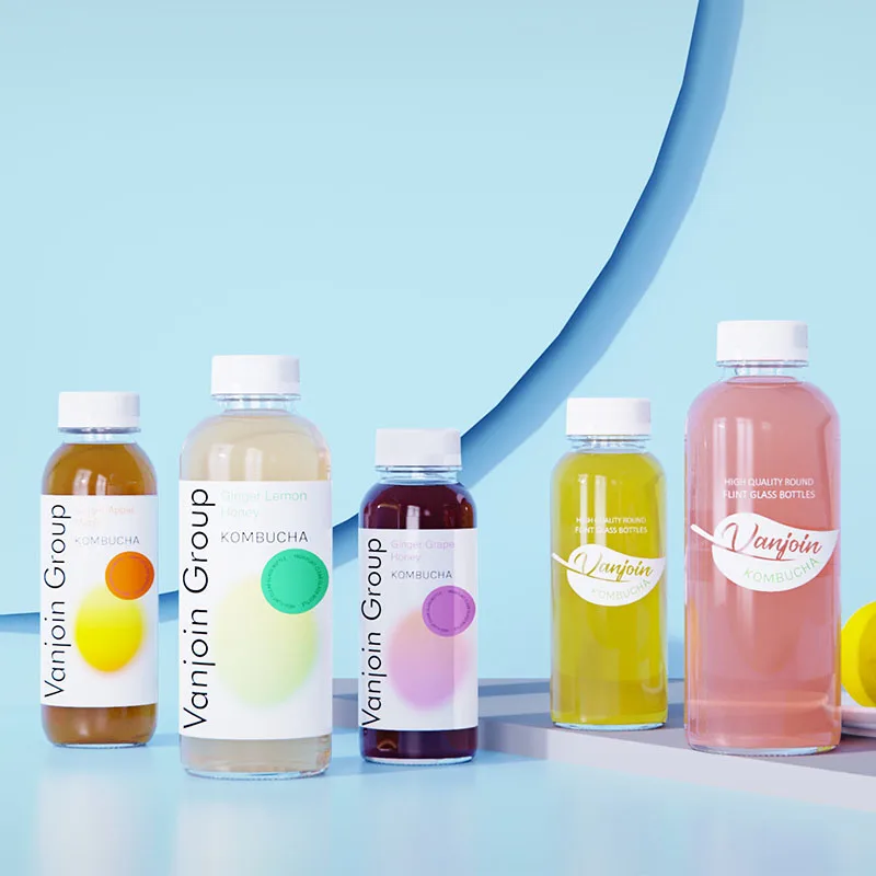 16 oz 500 ml Customized Color logo Printing Juice Tea Kombucha Glass Water Bottle with Cover