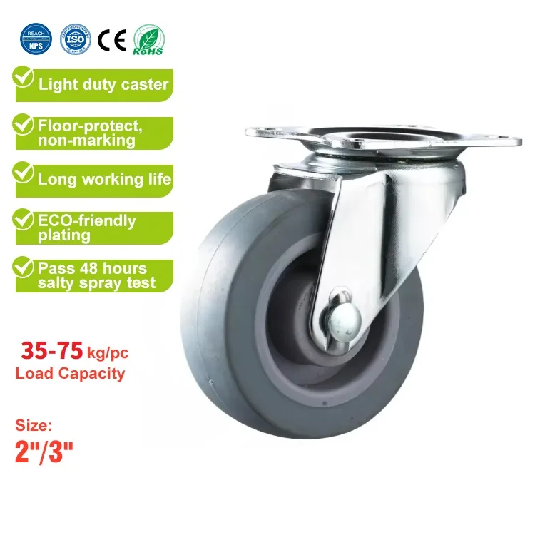 M12 Threaded Screw Stem Type Light Duty TPR Furniture Caster Wheel Swivel No Bearing Thermoplastic Rubber Castor Wheel