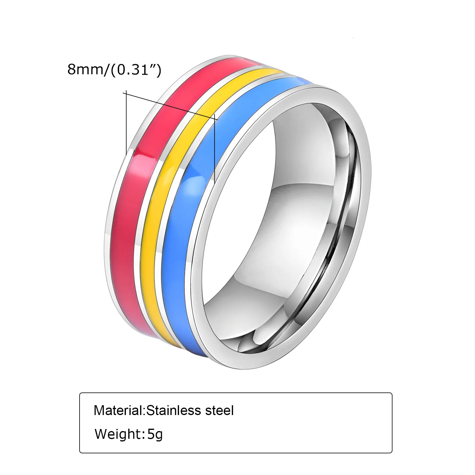 ANIEJUFI Stainless Steel Rainbow Pride Ring - LGBT Gay Lesbian Promise Band, No Gemstone, For Men & Women