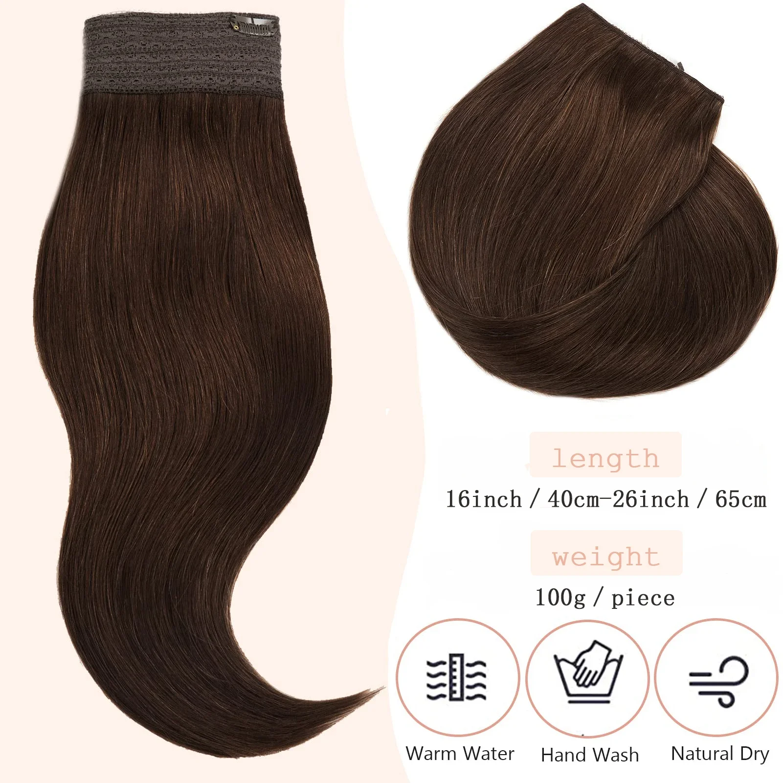 Invisible Fish Line Hair Extensions Real Human Hair Headband Dark Brown #2_voghion.com