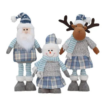 Blue Skirt Decorative Santa Claus Snowman Reindeer Plush Dolls Christmas Ornament For Festival Gift