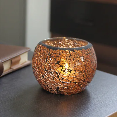 Portacandele In Vetro Mosaico Colorato – Artigianale, Romantico, 7x10,5 Cm – Perfetto Anche Come Portapenne