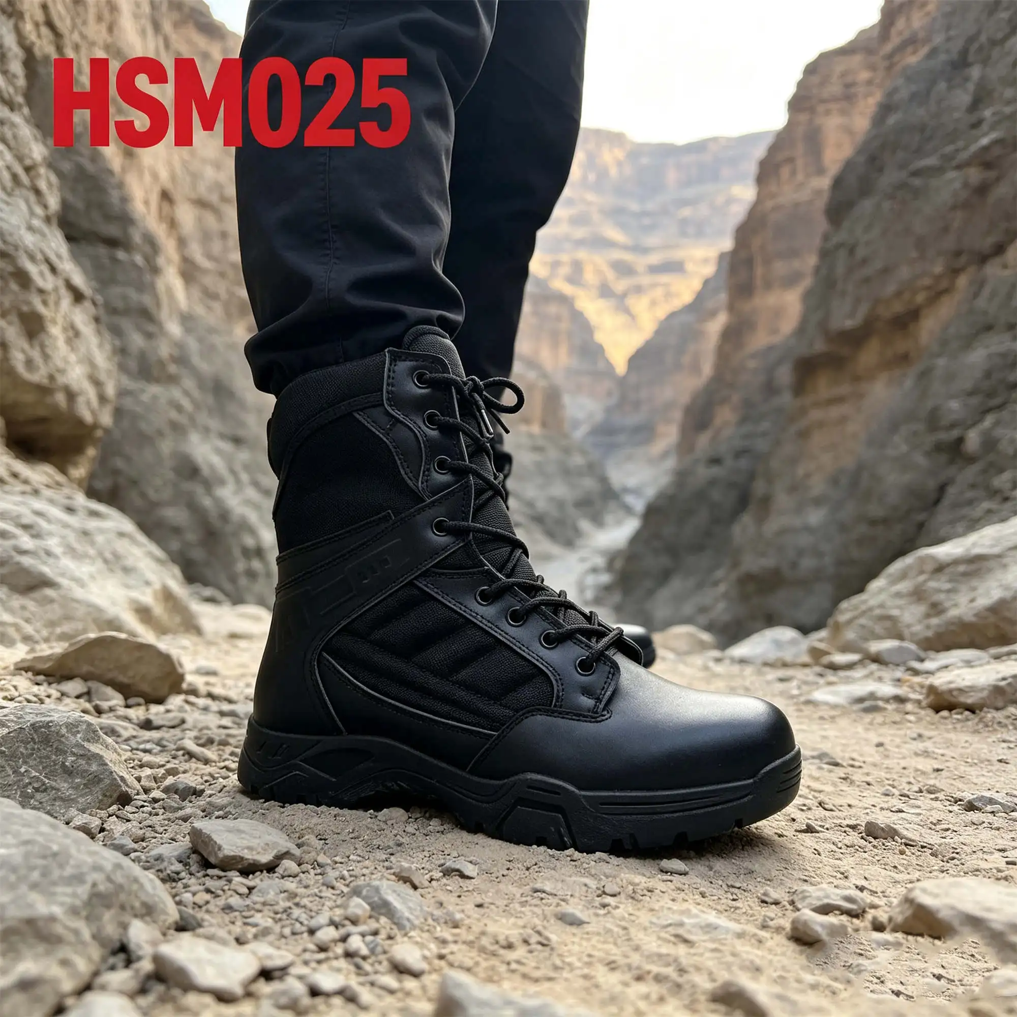 ZYF,Woodland Trek Abrasion Proof Outsole Hua Singh Men Leather Boots Off-road Activity Black/sand Color Tactical Boots HSM025