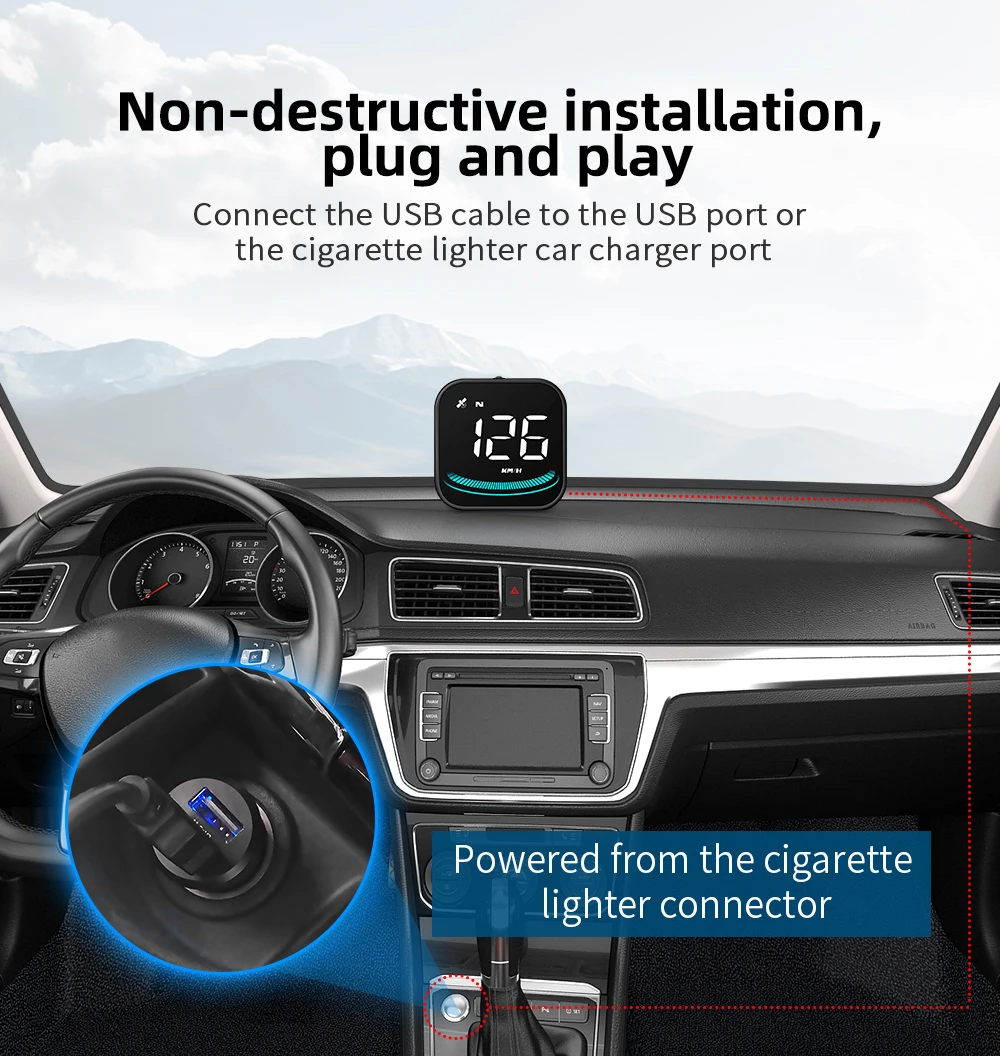 New Generation Hud Head up Display Automotive Car GPS Speedometer Kmh Mph  Overspeed Car Alarms